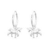 Hanging Unicorn - 925 Sterling Silver Hoop Earrings SD43316