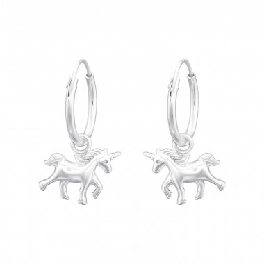 Hanging Unicorn - 925 Sterling Silver Hoop Earrings SD43316