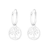 Hanging Tree Of Life - 925 Sterling Silver Hoop Earrings SD43373