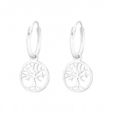 Hanging Tree Of Life - 925 Sterling Silver Hoop Earrings SD43373