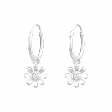 Hanging Flower - 925 Sterling Silver Hoop Earrings SD43375