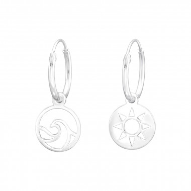 Sun And Wave - 925 Sterling Silver Hoop Earrings SD43389