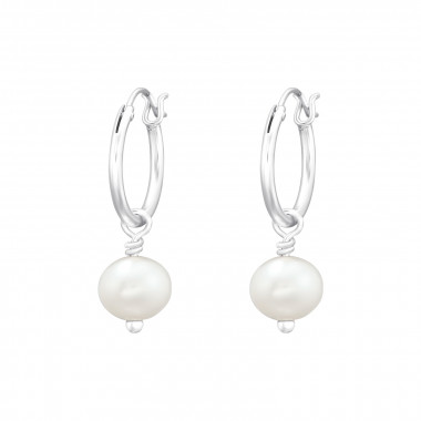 Freshwater Pearl - 925 Sterling Silver Hoop Earrings SD43396