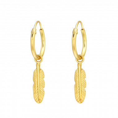 Feather - 925 Sterling Silver Hoop Earrings SD43435