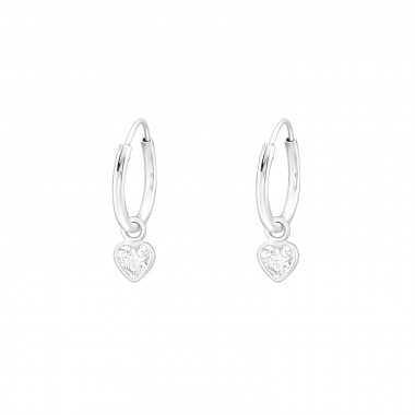 Hanging Heart - 925 Sterling Silver Hoop Earrings SD43453