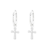 Hanging Cross - 925 Sterling Silver Hoop Earrings SD43510