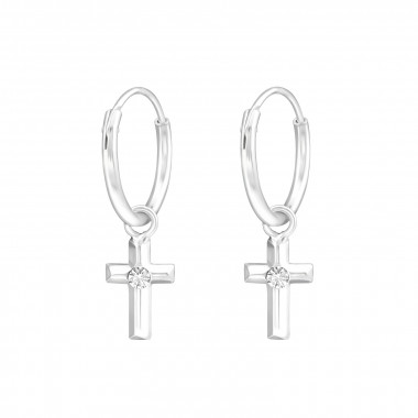 Hanging Cross - 925 Sterling Silver Hoop Earrings SD43780