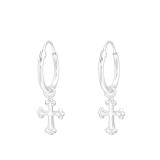 Cross - 925 Sterling Silver Hoop Earrings SD43835