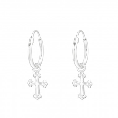 Cross - 925 Sterling Silver Hoop Earrings SD43835