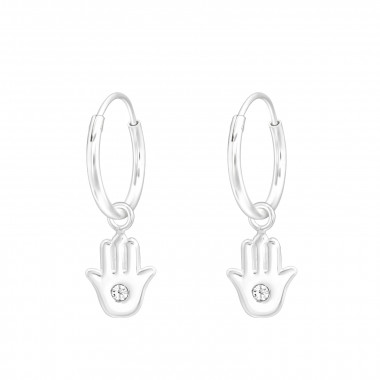 Hamsa - 925 Sterling Silver Hoop Earrings SD43838