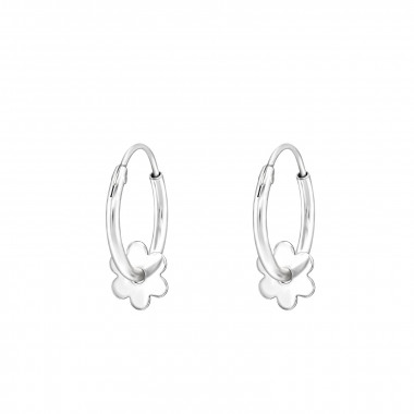 Flower - 925 Sterling Silver Hoop Earrings SD43904