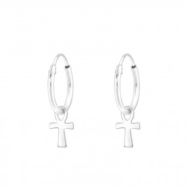 Cross - 925 Sterling Silver Hoop Earrings SD43905