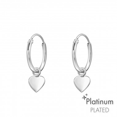 Hanging Heart - 925 Sterling Silver Hoop Earrings SD44101