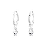 Hanging Baguette - 925 Sterling Silver Hoop Earrings SD44286