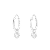 Hanging Heart - 925 Sterling Silver Hoop Earrings SD44374
