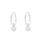 Hanging Heart - 925 Sterling Silver Hoop Earrings SD44374