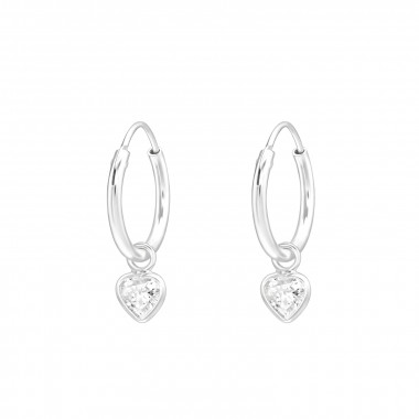 Hanging Heart - 925 Sterling Silver Hoop Earrings SD44374