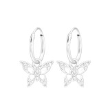 Hanging Butterfly - 925 Sterling Silver Hoop Earrings SD44593