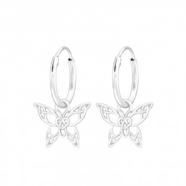 Hanging Butterfly - 925 Sterling Silver Hoop Earrings SD44593
