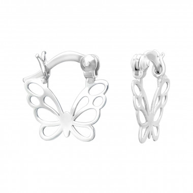 Laser Cut Butterfly - 925 Sterling Silver Hoop Earrings SD44762