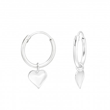 Hanging Heart - 925 Sterling Silver Hoop Earrings SD45008