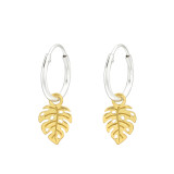 Laser Cut Leaf - 925 Sterling Silver Hoop Earrings SD45064