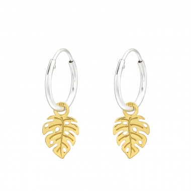 Laser Cut Leaf - 925 Sterling Silver Hoop Earrings SD45064