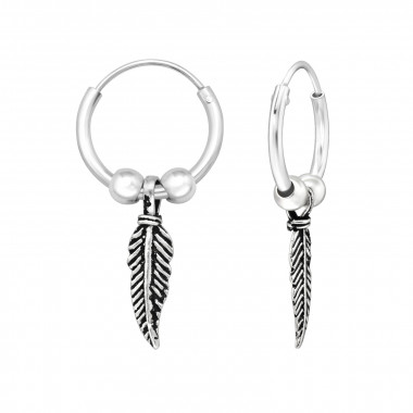 Hanging Feather - 925 Sterling Silver Hoop Earrings SD45410