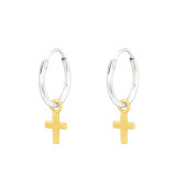 Cross - 925 Sterling Silver Hoop Earrings SD46171