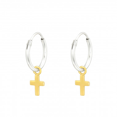 Cross - 925 Sterling Silver Hoop Earrings SD46171