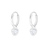 12mm Hoops with Heart - 925 Sterling Silver Hoop Earrings SD4662