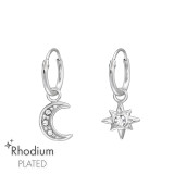 Hanging Moon & Star - 925 Sterling Silver Hoop Earrings SD47163