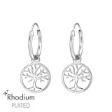 Laser Cut Tree Of Life - 925 Sterling Silver Hoop Earrings SD47175