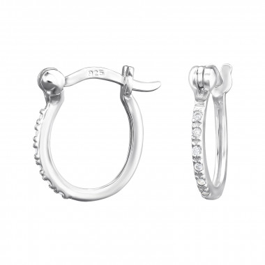 Pave - 925 Sterling Silver Hoop Earrings SD47337