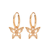 Hanging Butterfly - 925 Sterling Silver Hoop Earrings SD48423