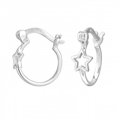 Open Star - 925 Sterling Silver Hoop Earrings SD49707