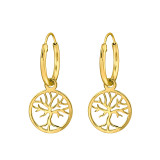 Hanging Tree Of Life - 925 Sterling Silver Hoop Earrings SD49735