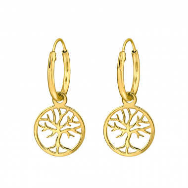 Hanging Tree Of Life - 925 Sterling Silver Hoop Earrings SD49735