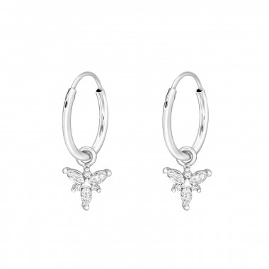 Flower - 925 Sterling Silver Hoop Earrings SD49736