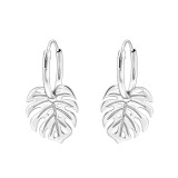 Laser Cut Leaf - 925 Sterling Silver Hoop Earrings SD49737