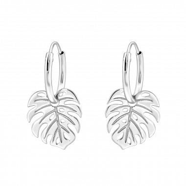Laser Cut Leaf - 925 Sterling Silver Hoop Earrings SD49737