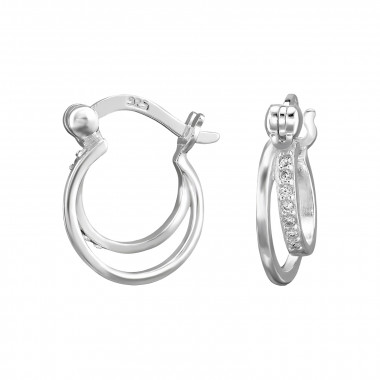 Double Banded Hoop - 925 Sterling Silver Hoop Earrings SD50111