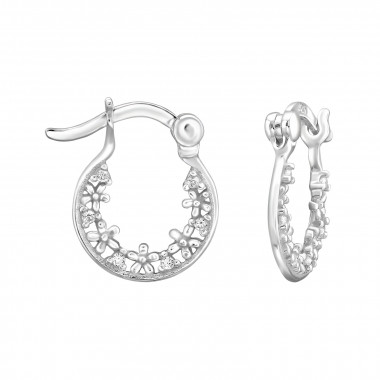 Horseshoe Floral - 925 Sterling Silver Hoop Earrings SD50282