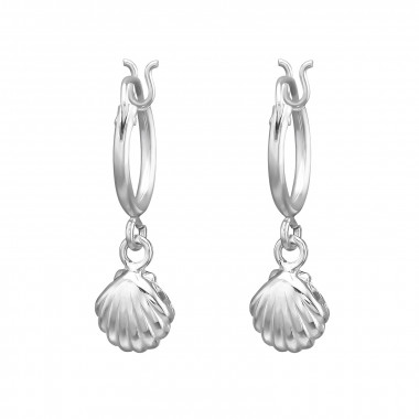 Hanging Shell French Lock - 925 Sterling Silver Hoop Earrings SD50618