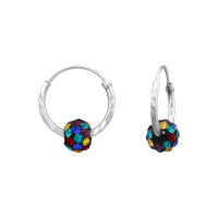 4.5Mm Rainbow Crystal Ball - 925 Sterling Silver Hoop Earrings SD50693