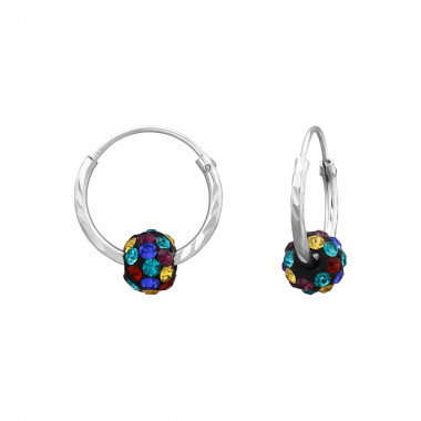 4.5Mm Rainbow Crystal Ball - 925 Sterling Silver Hoop Earrings SD50693