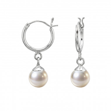 Round Hanging 6mm French Lock - 925 Sterling Silver Hoop Earrings SD50996
