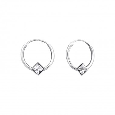 12mm single stone - 925 Sterling Silver Hoop Earrings SD824