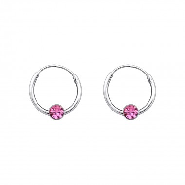 12mm single stone - 925 Sterling Silver Hoop Earrings SD825