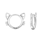 Cat Face With Heart Ears - 925 Sterling Silver Huggies SD49530